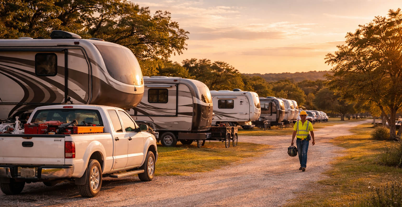 Long term RV living near Austin Texas for traveling contractors and workers