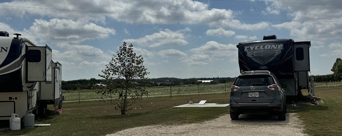 RV sites at Country Oasis RV Park near Austin, Texas offering a peaceful extended-stay location in growing Central Texas