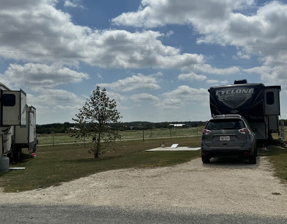 RV sites at Country Oasis RV Park near Austin, Texas offering a peaceful extended-stay location in growing Central Texas